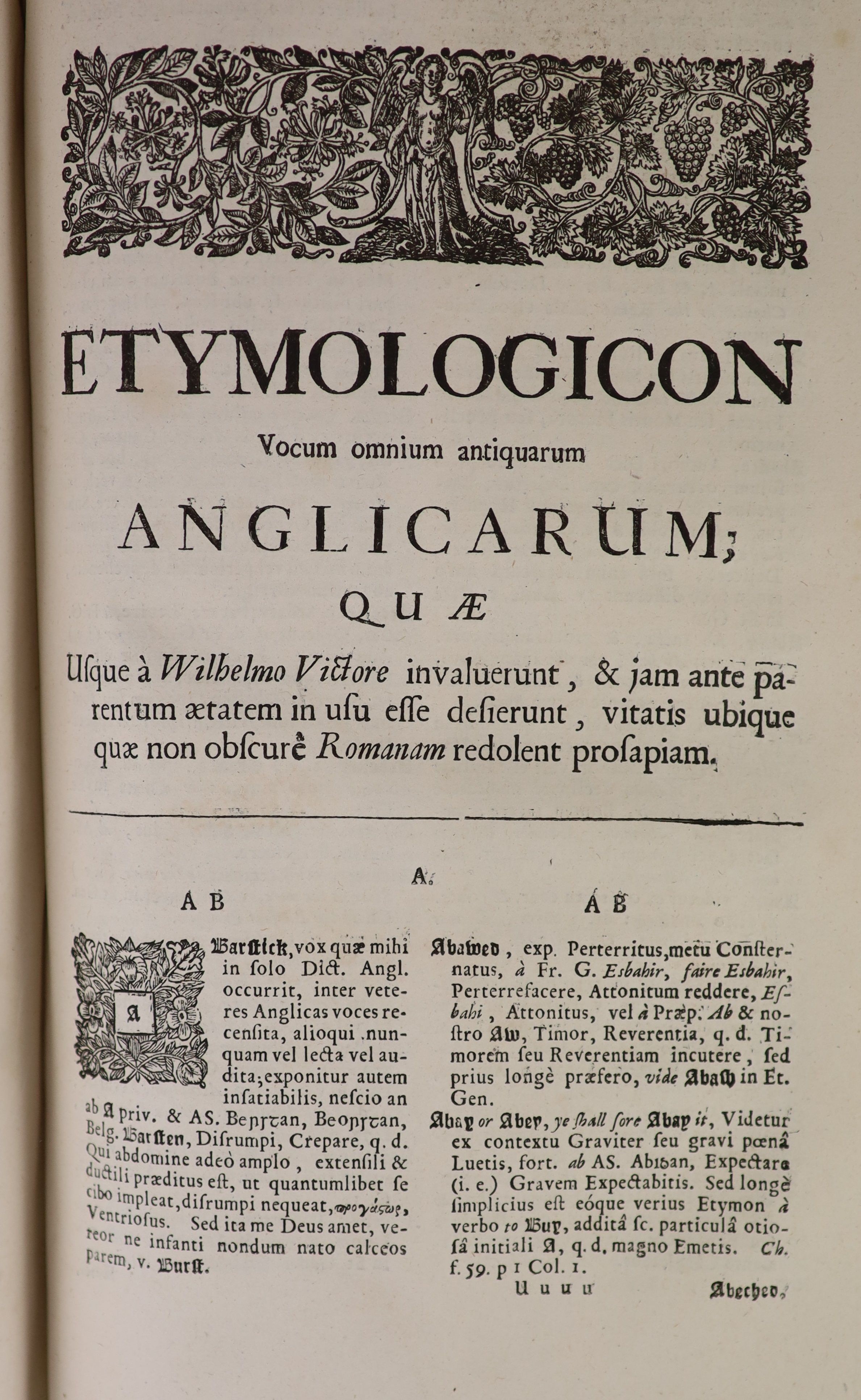 Skinner, Stephen - Etymologicon Linguae Anglicanae... head & tailpiece decorations, licence leaf & 'Candide Lector' (3)pp at end; sometime rebound half calf & (old) marbled